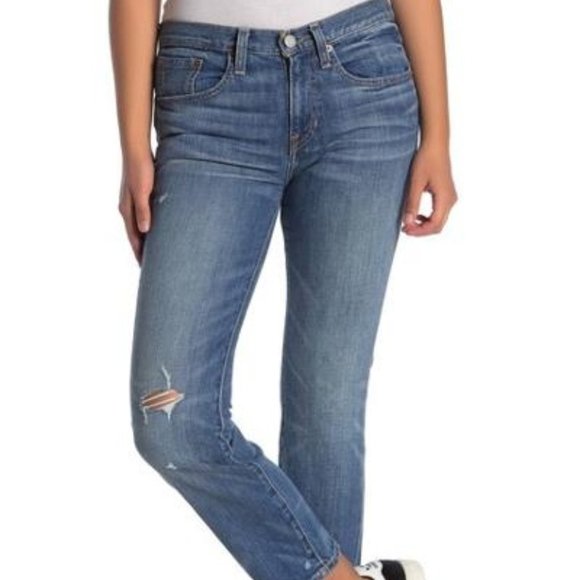 Frye Womens Medium Wash Distressed Cropped Kick Baby Bootcut Jeans Sz 28 NWT - Picture 8 of 9